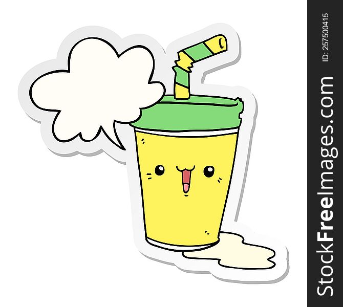 Cute Cartoon Soda And Speech Bubble Sticker