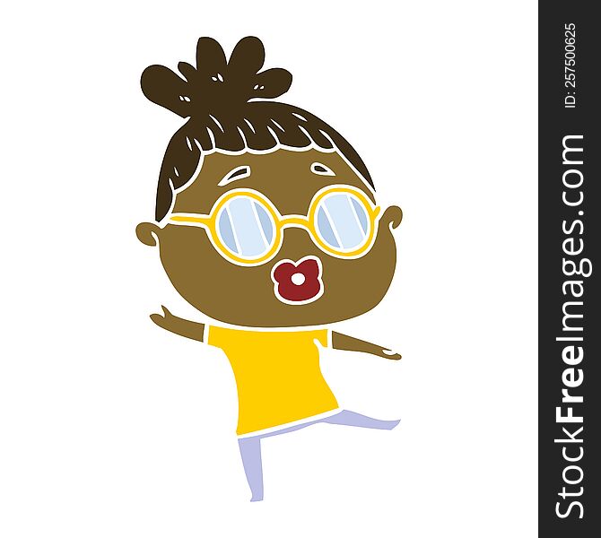 flat color style cartoon woman dancing wearing spectacles