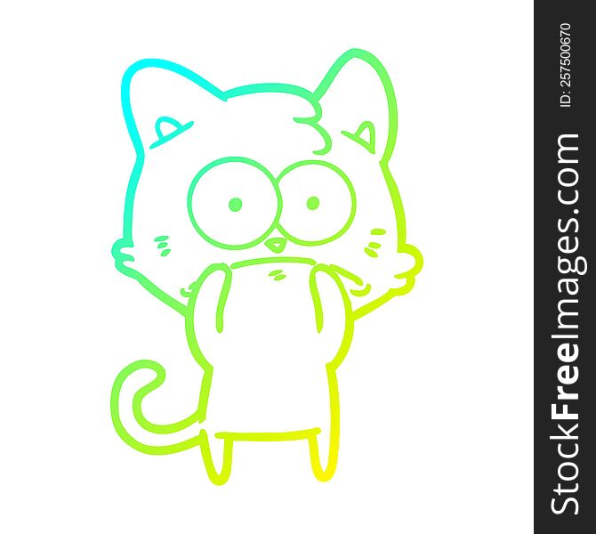 cold gradient line drawing of a cartoon nervous cat