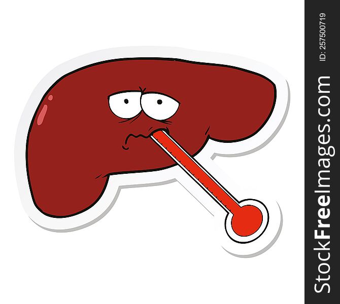 sticker of a cartoon unhealthy liver