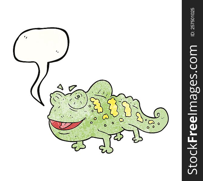 freehand speech bubble textured cartoon chameleon