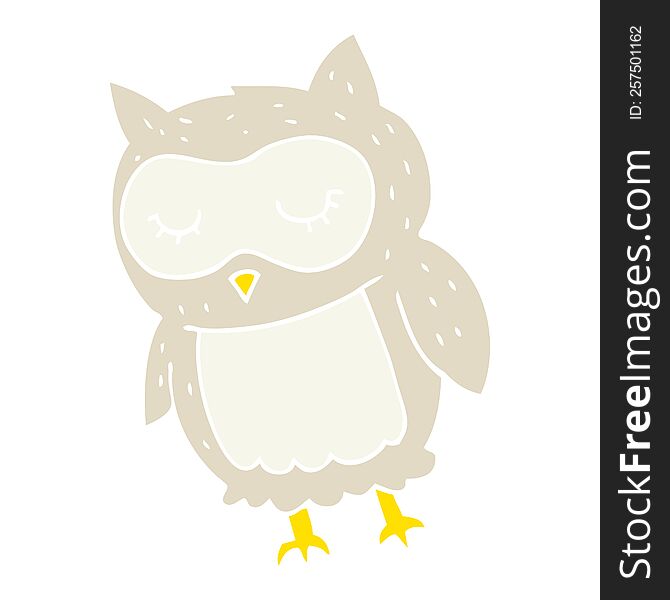 Flat Color Illustration Of A Cartoon Owl