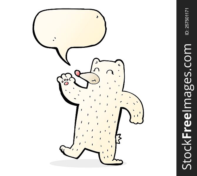 Cartoon Waving Polar Bear With Speech Bubble