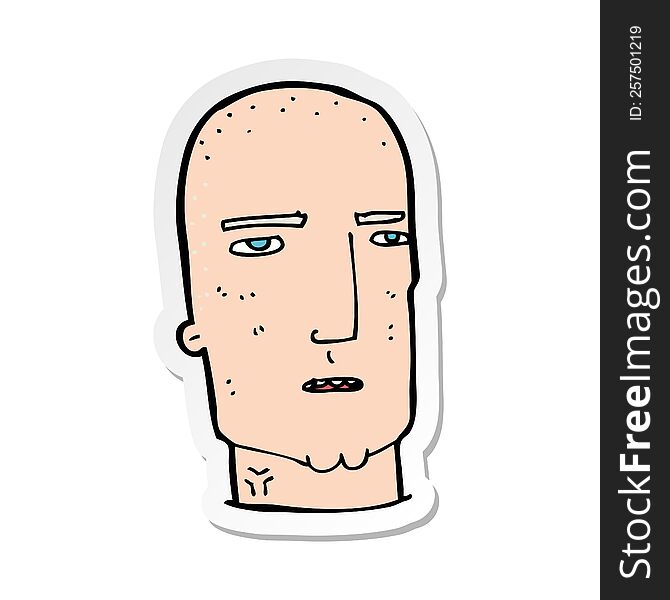 Sticker Of A Cartoon Bald Tough Guy