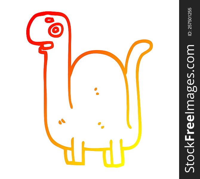 warm gradient line drawing of a cartoon prehistoric dinosaur