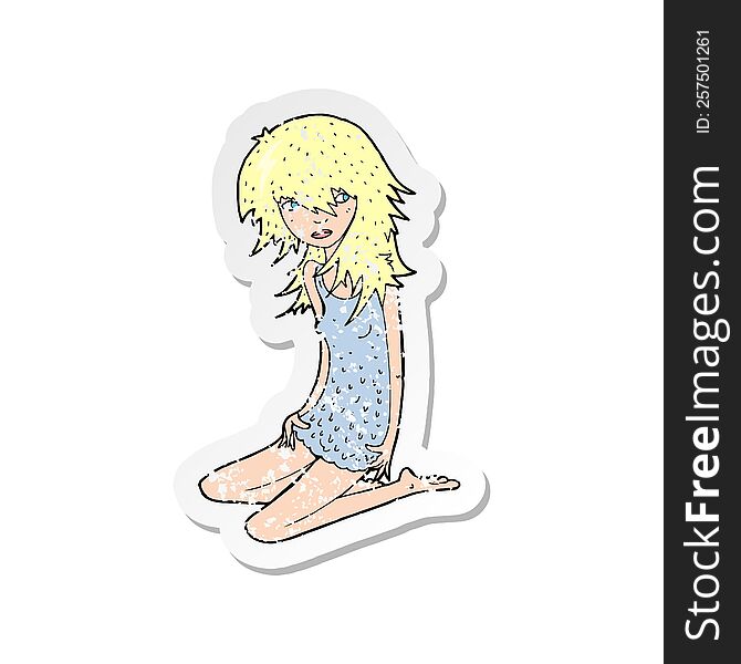 retro distressed sticker of a cartoon pretty girl