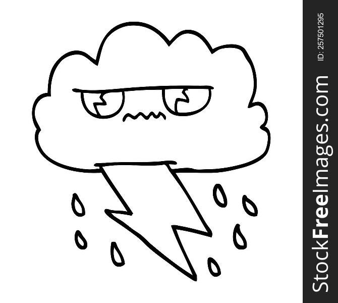 Line Drawing Cartoon Angry Storm Cloud