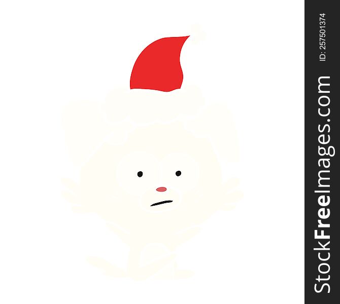 Nervous Dog Flat Color Illustration Of A Wearing Santa Hat