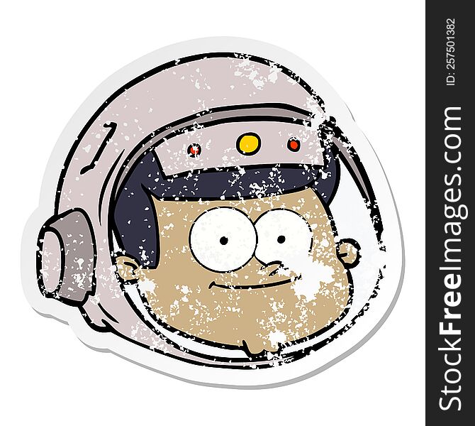 distressed sticker of a cartoon astronaut face