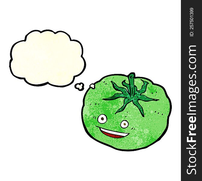 cartoon green tomato with thought bubble