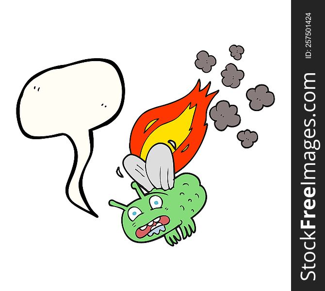 freehand drawn speech bubble cartoon fly crashign and burning. freehand drawn speech bubble cartoon fly crashign and burning