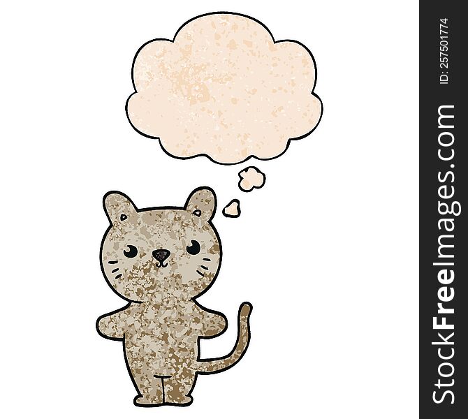 Cartoon Cat And Thought Bubble In Grunge Texture Pattern Style