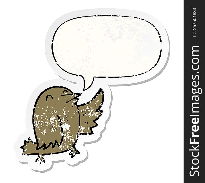 cartoon bird and speech bubble distressed sticker