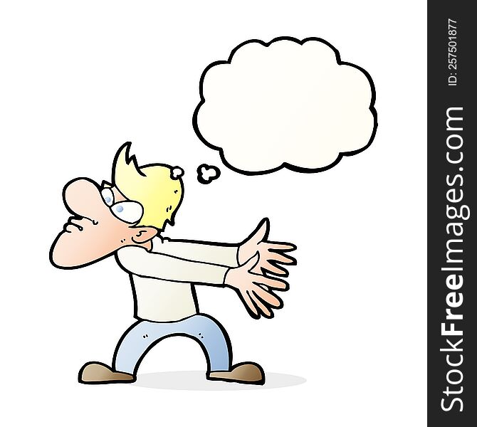 cartoon annoyed man gesturing with thought bubble