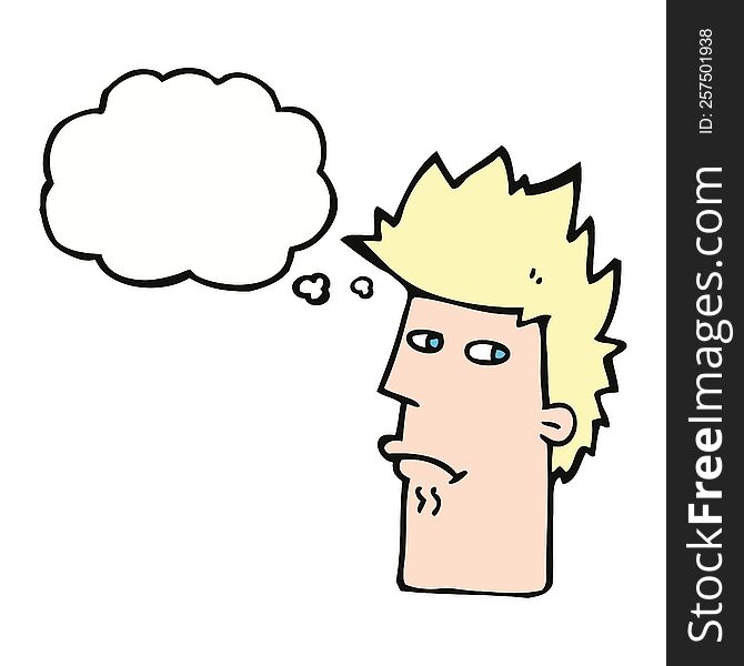 cartoon nervous expression with thought bubble