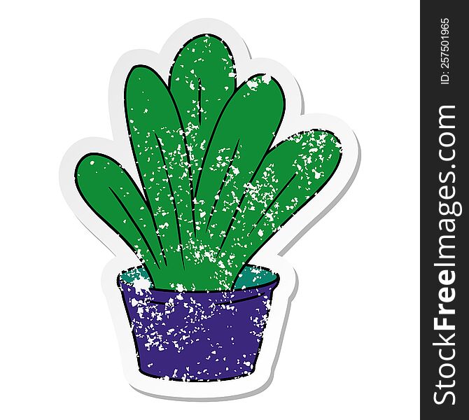 hand drawn distressed sticker cartoon doodle of a green indoor plant