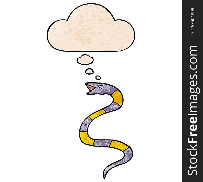 Cartoon Snake And Thought Bubble In Grunge Texture Pattern Style