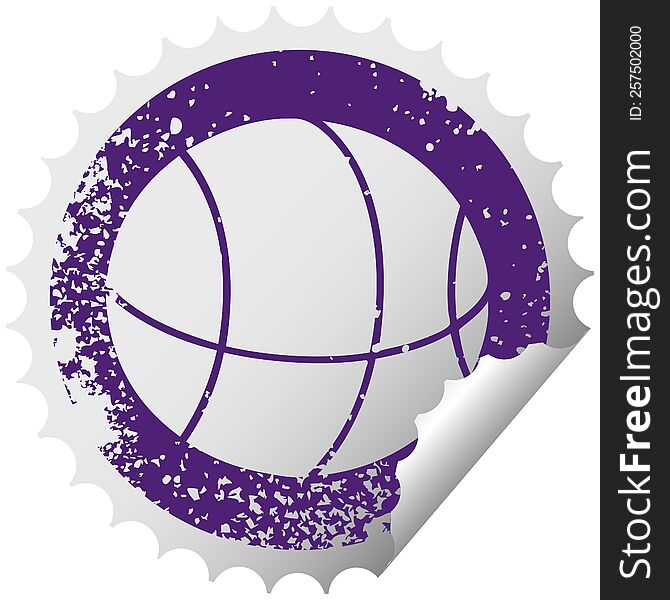 Distressed Circular Peeling Sticker Symbol Basket Ball