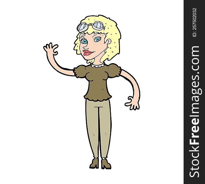 cartoon pilot woman waving