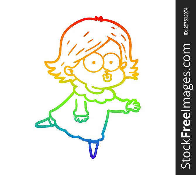 rainbow gradient line drawing of a cartoon girl pouting