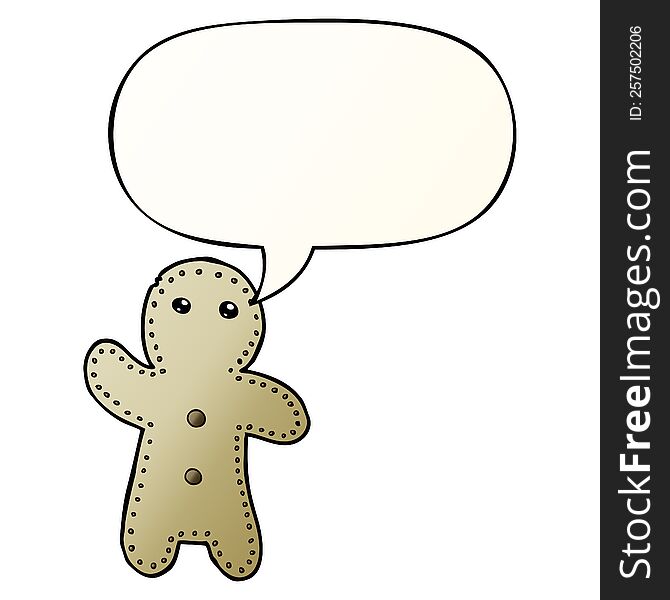 cartoon gingerbread man with speech bubble in smooth gradient style