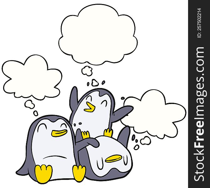 cartoon penguins with thought bubble. cartoon penguins with thought bubble