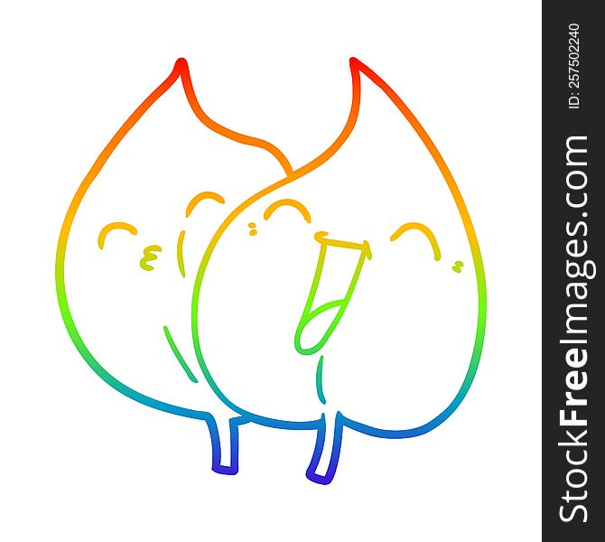 Rainbow Gradient Line Drawing Funny Cartoon Leaves