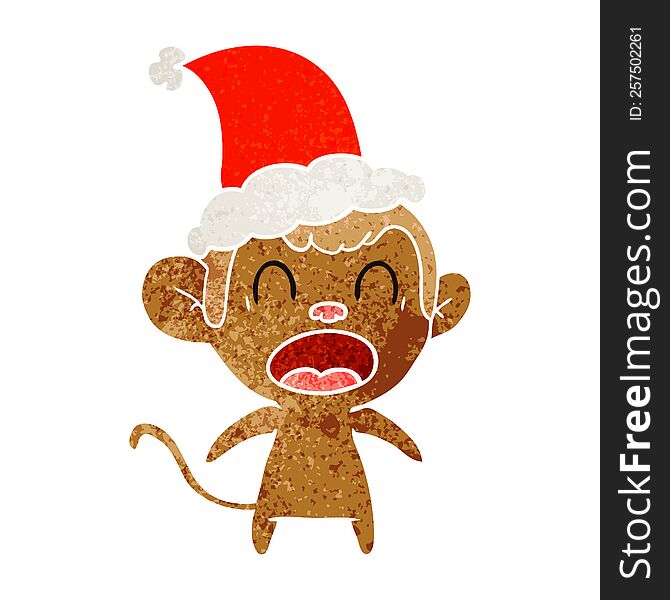 shouting retro cartoon of a monkey wearing santa hat