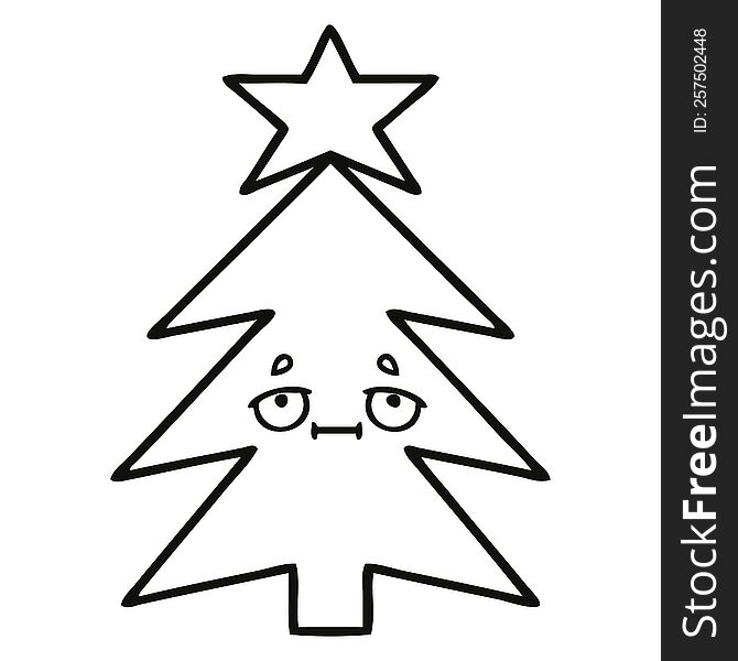 line drawing cartoon of a christmas tree