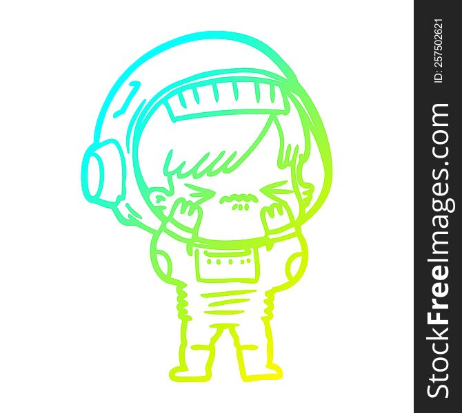 cold gradient line drawing of a cartoon space girl making mistake