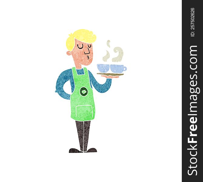 Retro Cartoon Barista Serving Coffee