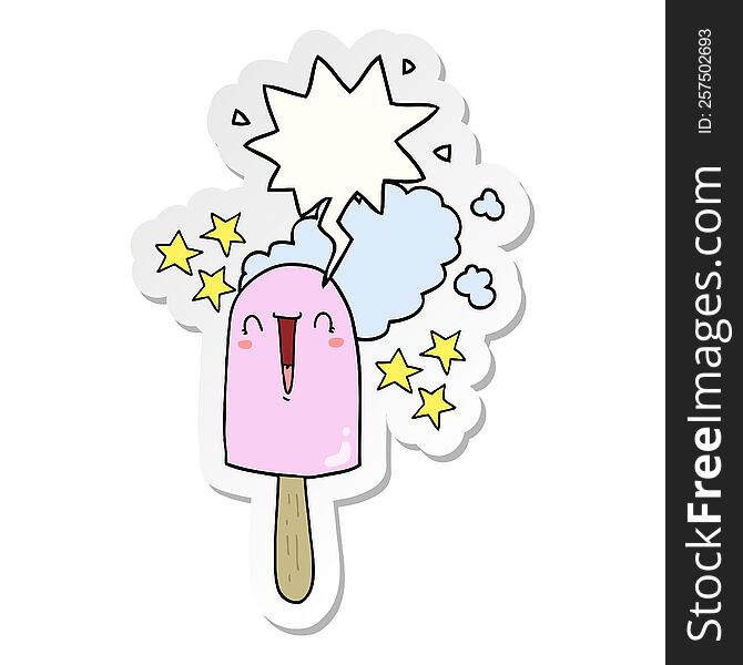 Cute Cartoon Ice Lolly And Speech Bubble Sticker