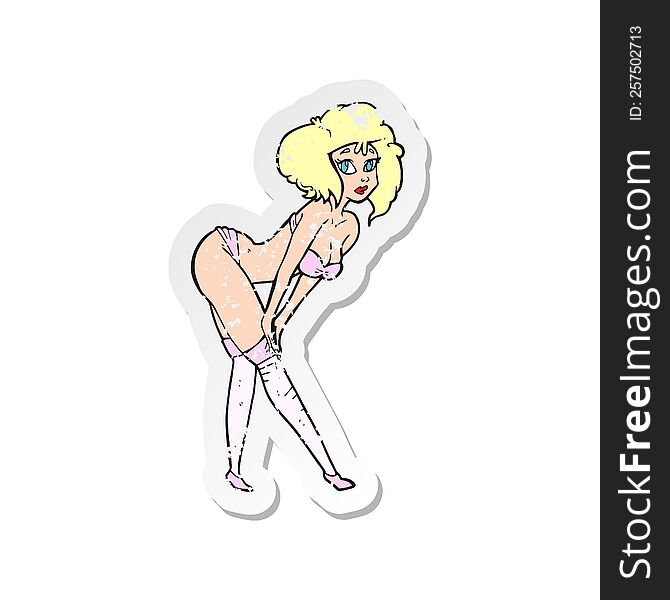 retro distressed sticker of a cartoon pin up girl