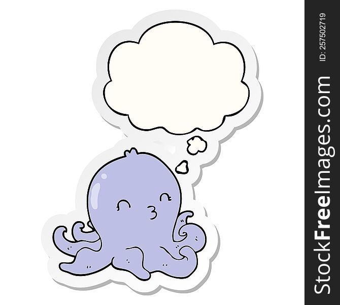 Cartoon Octopus And Thought Bubble As A Printed Sticker