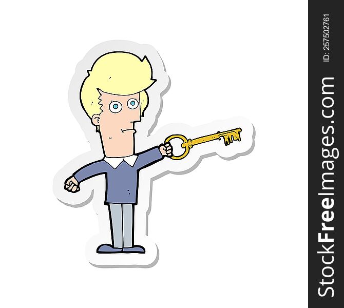 Sticker Of A Cartoon Man With Key