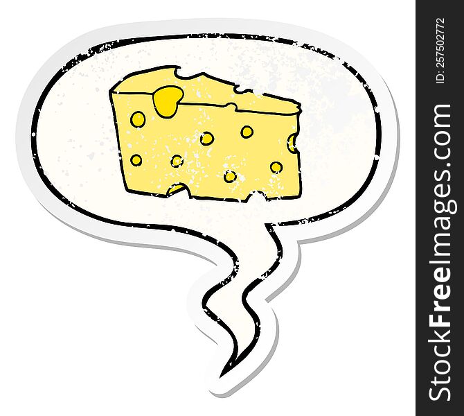 Cartoon Cheese And Speech Bubble Distressed Sticker