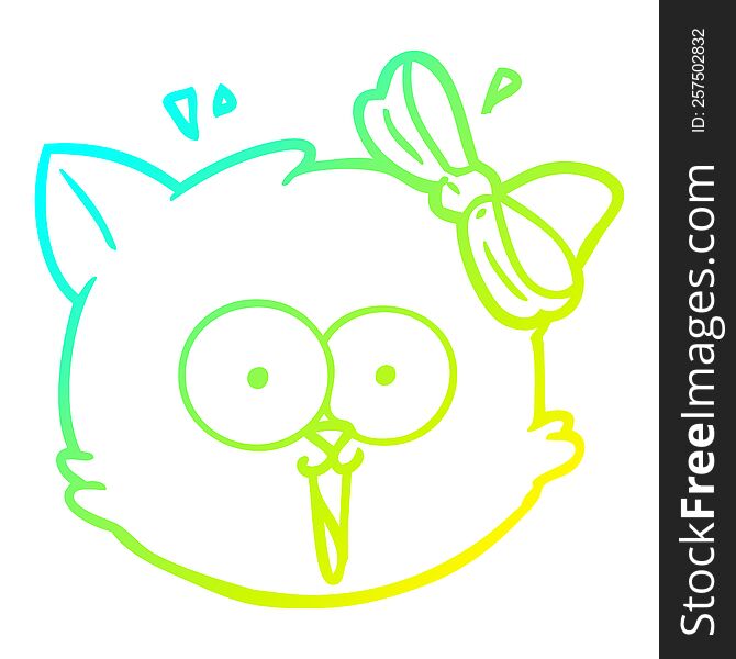 Cold Gradient Line Drawing Cartoon Surprised Cat Face