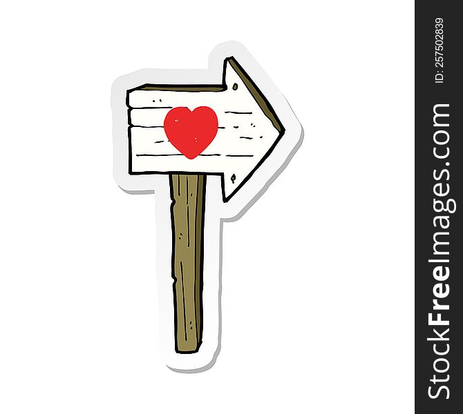 sticker of a cartoon love heart sign post