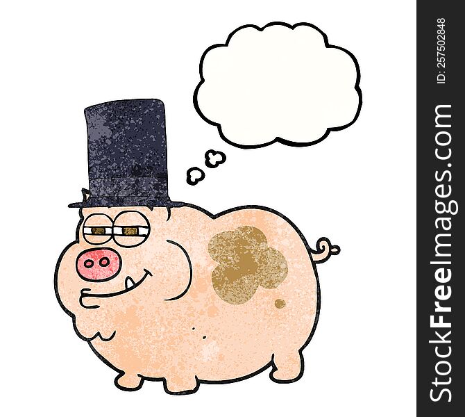 freehand drawn thought bubble textured cartoon rich pig