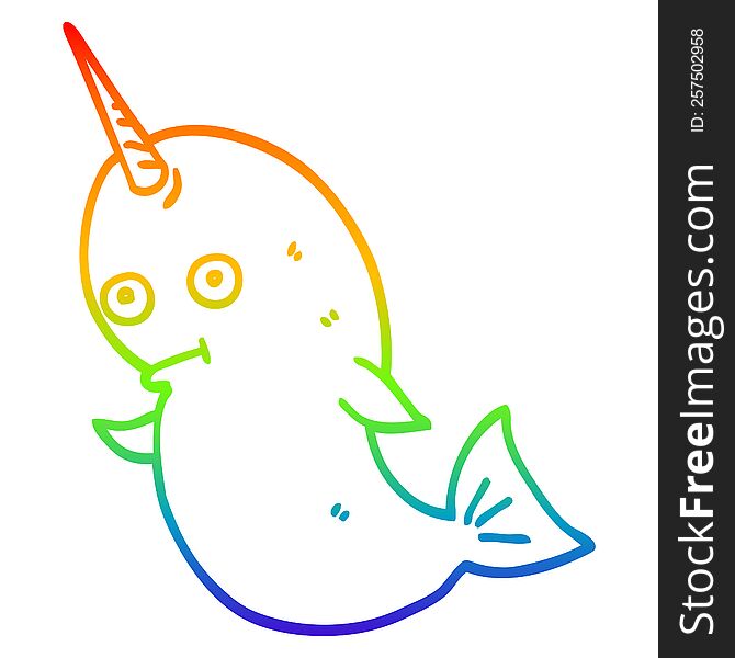 rainbow gradient line drawing of a cartoon narwhal