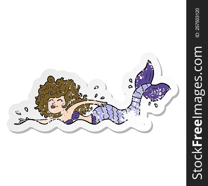 distressed sticker of a cartoon mermaid