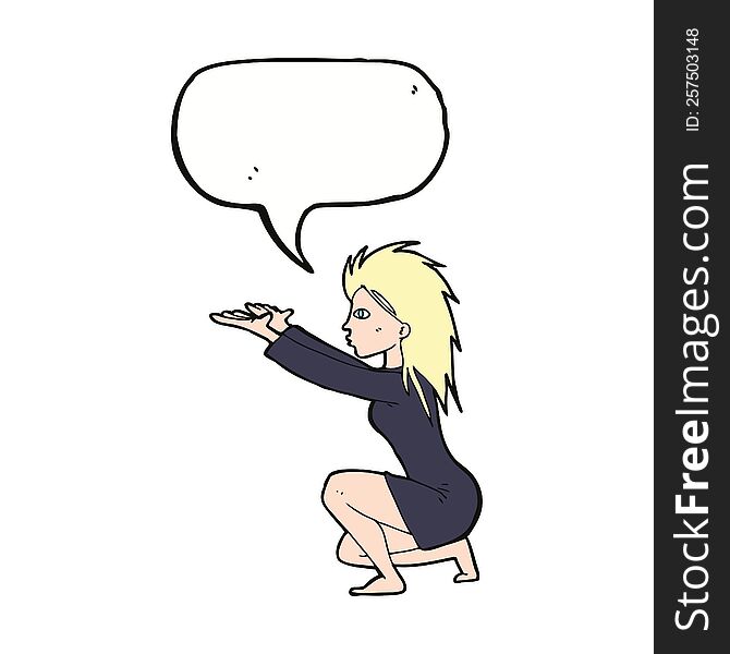 Cartoon Woman Casting Spel With Speech Bubble
