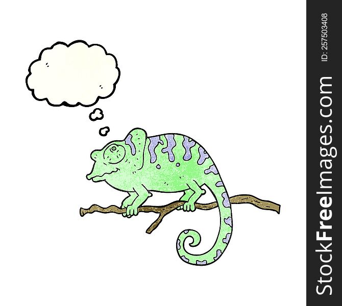 freehand drawn thought bubble textured cartoon chameleon