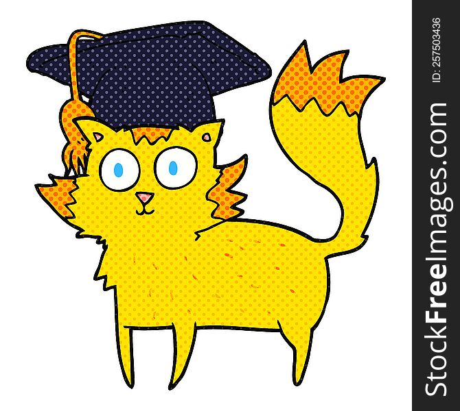 freehand drawn cartoon cat graduate