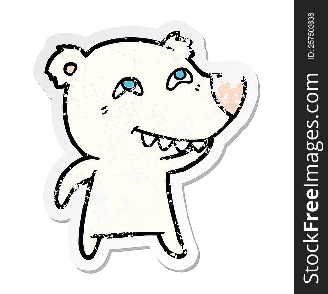 distressed sticker of a cartoon polar bear showing teeth
