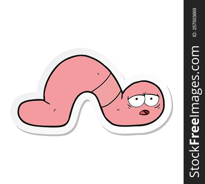 sticker of a cartoon tired worm