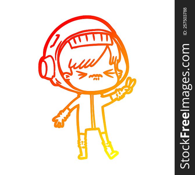 Warm Gradient Line Drawing Angry Cartoon Space Girl Holding Up Two Fingers