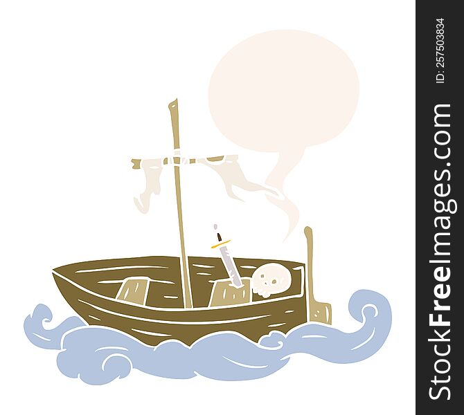 Cartoon Old Shipwrecked Boat And Speech Bubble In Retro Style