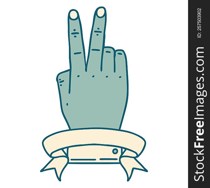 victory v hand gesture with banner illustration