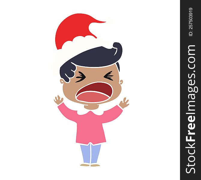 Flat Color Illustration Of A Shouting Man Wearing Santa Hat
